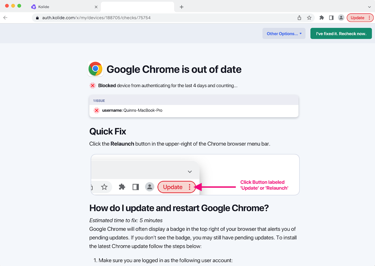 Google Chrome out of date - Kolide